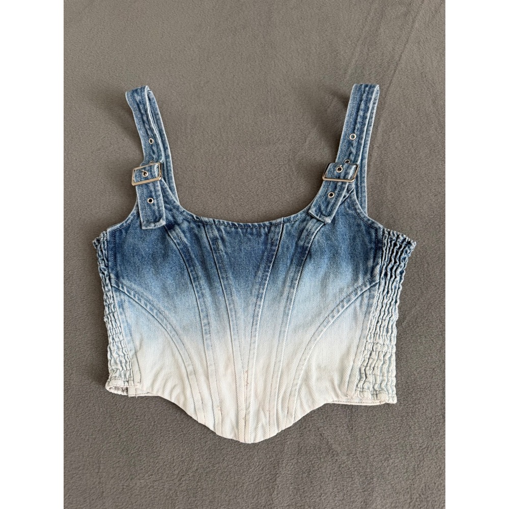 Amanda Uprichard Denim Ombre Corset Top Blue White Buckle Strap XS